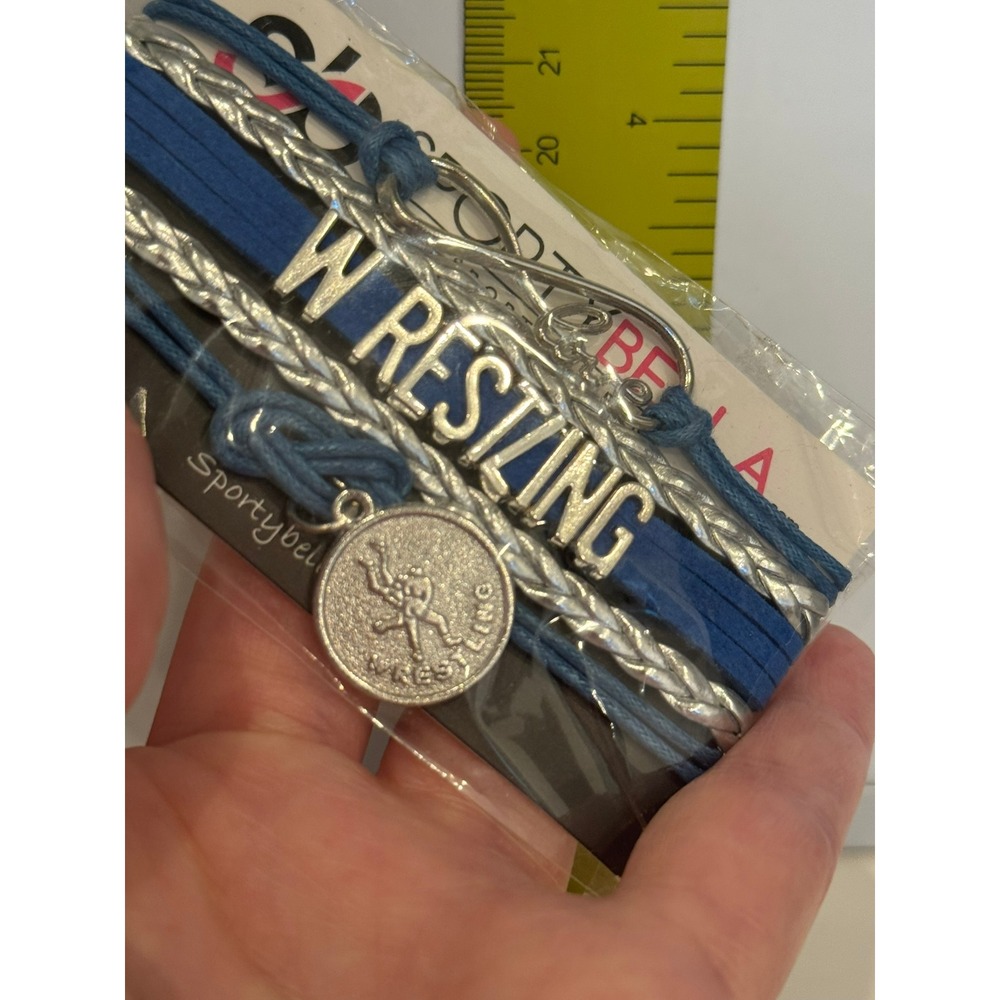 SportyBella Wrestling Infinity Love Charm Bracelet Blue Silver Adjustable New